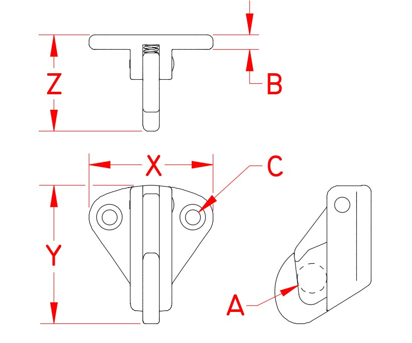 Stainless Steel Snap Coat Hook, S3840-0003, Line Drawing